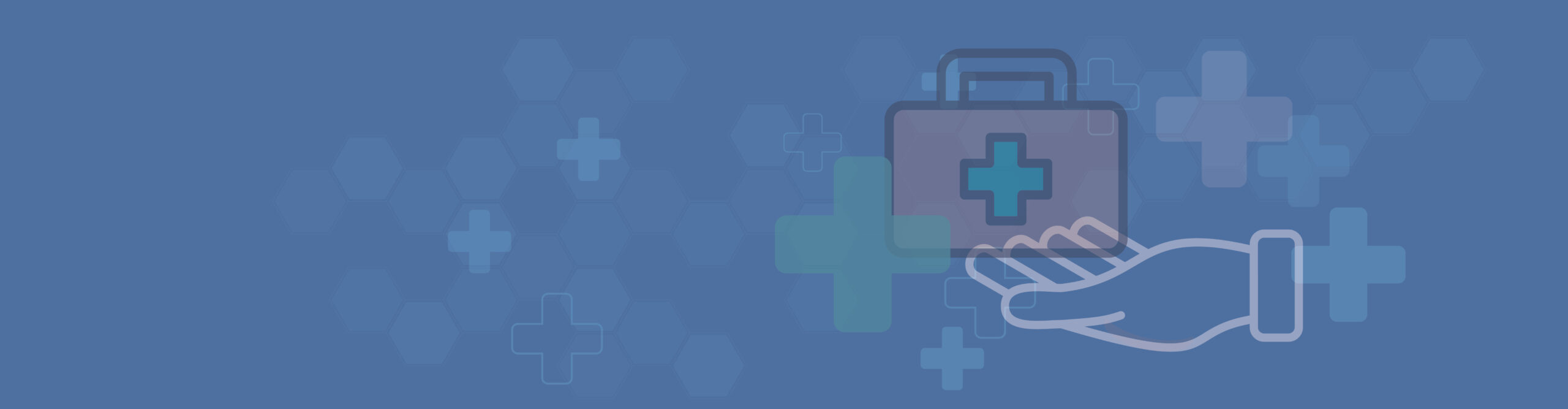 a blue background with the Red Cross emblem plus a helping hand to represent additional services